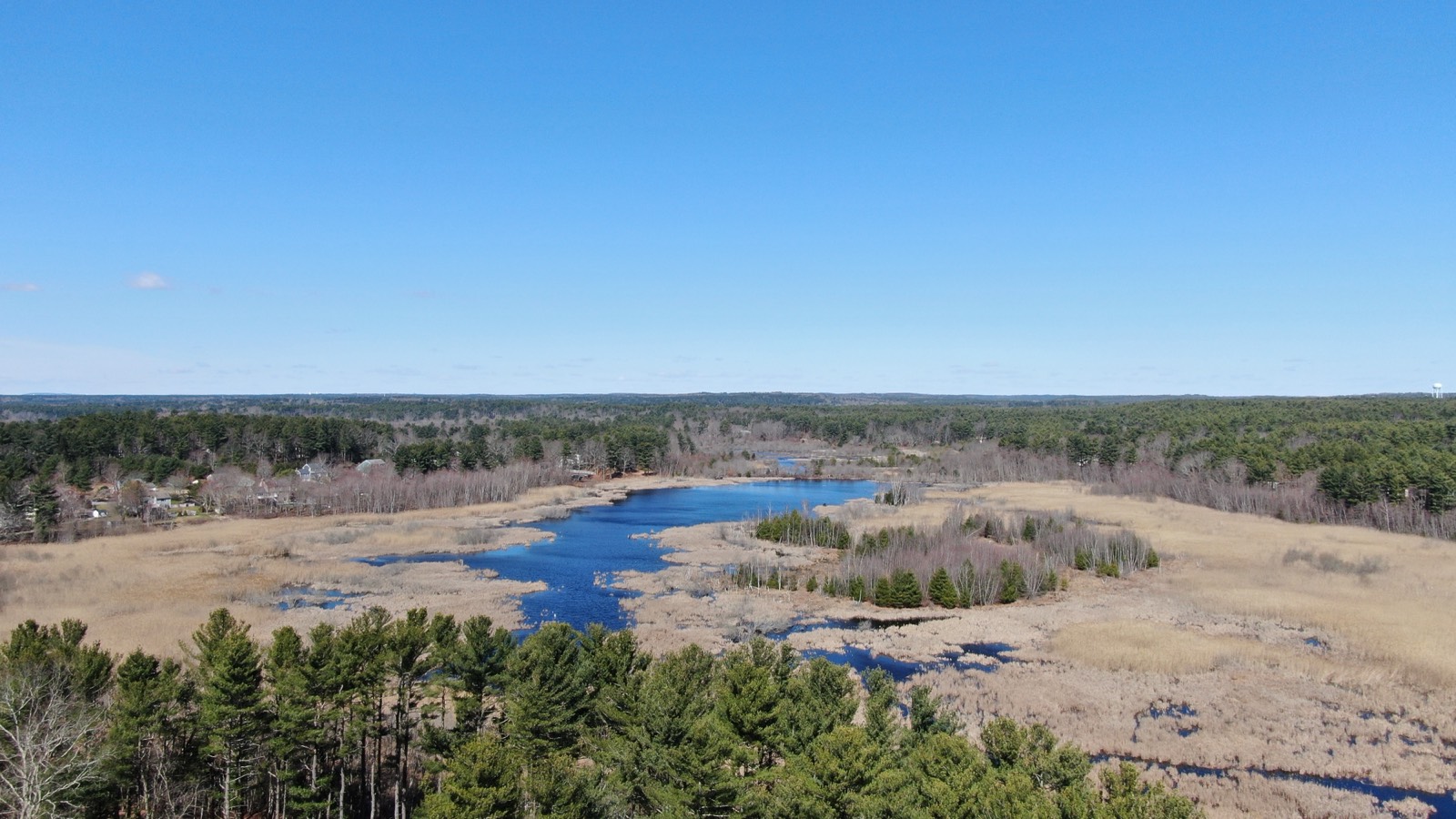 Stump Pond in Pembroke, Massachusetts, part of the town's interconnected pond and cranberry bog network